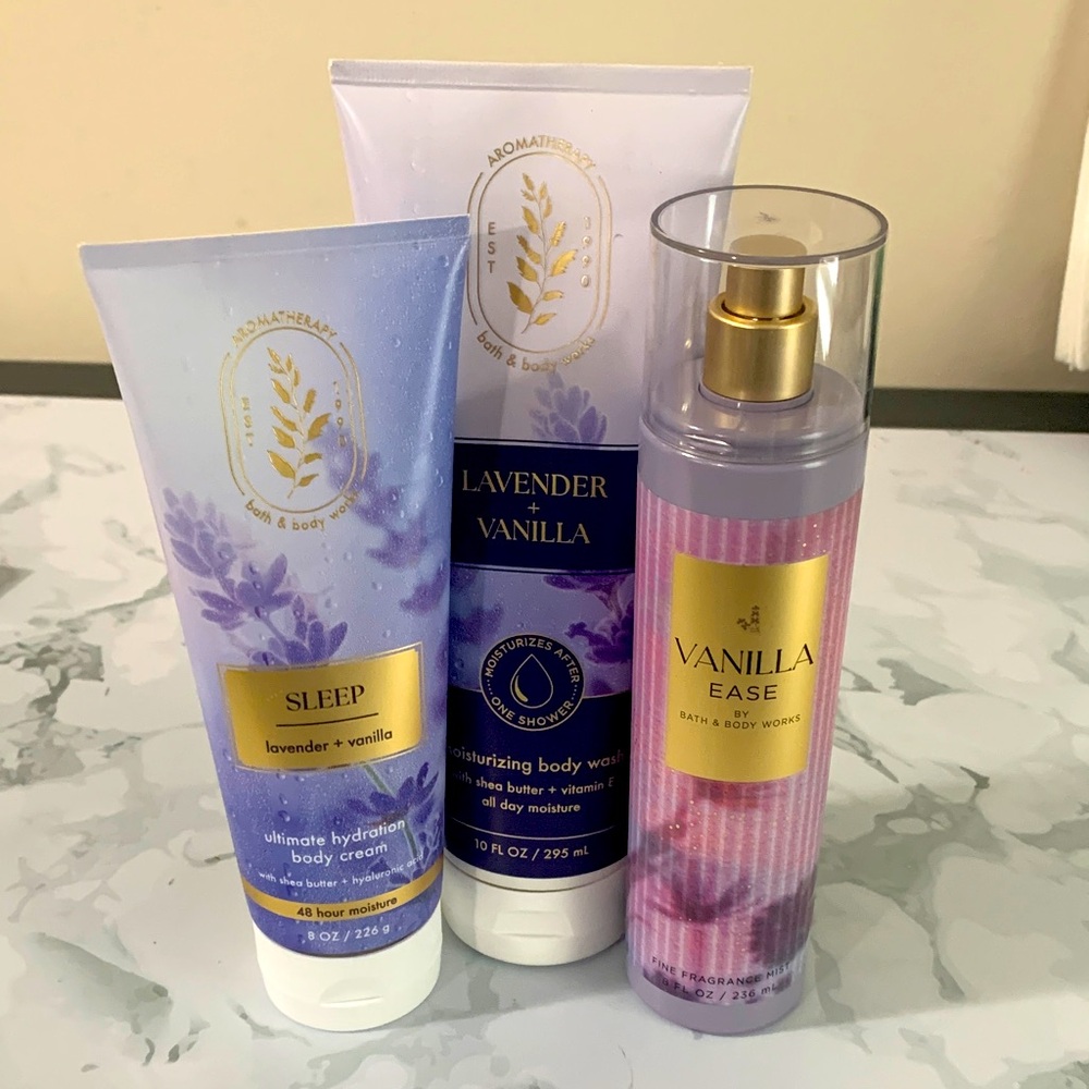 Bath & Body Works Aromatherapy Lavender & Vanilla Bath Full Size Set - New